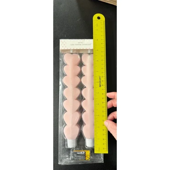 Set of 2 Pink Heart LED Taper Candles Flameless Battery Operated 10 Inch Pink - Picture 5 of 6
